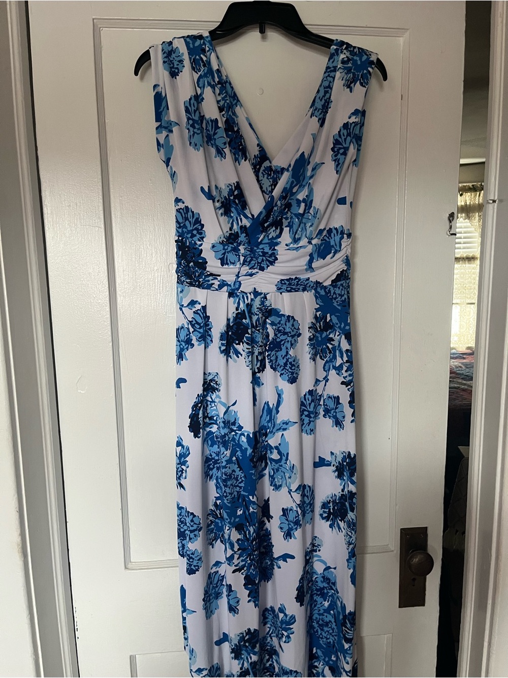 IMAN White Maxi Dress with Blue Floral Print